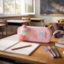Pink Silicone Pencil Case with Pompom